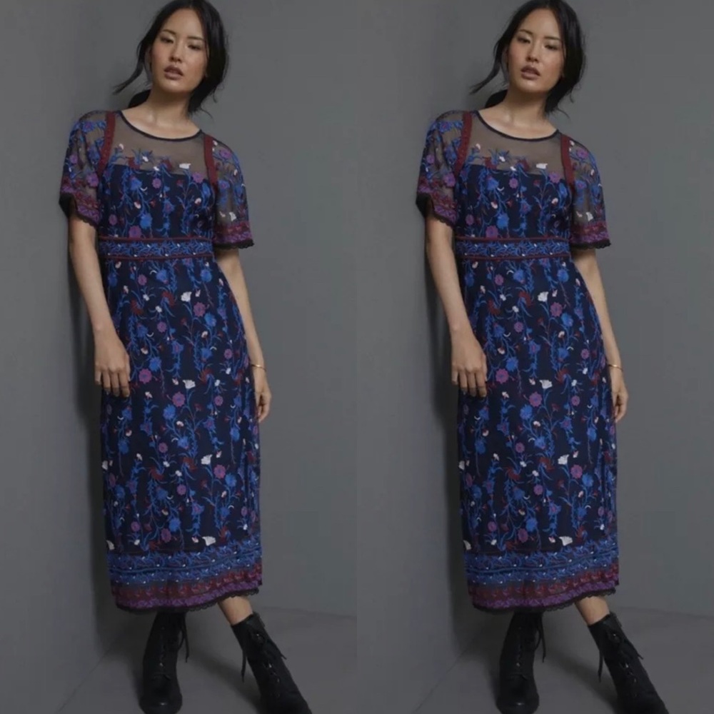 Anthropologie Blue and Purple Midi Dress